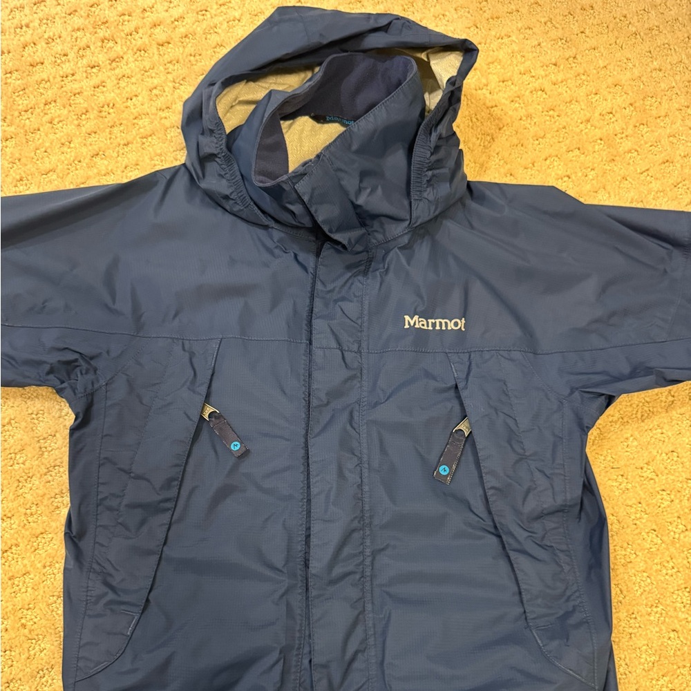 Marmot Precip Rain Jacket Navy Windbreaker Youth Kids Size Small